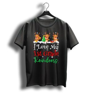 I Love My 1St Grade Reindeers Snowflakes Christmas Tree T-Shirt
