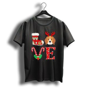 I Love My Beagle Reindeer Horns Christmas Boot Candy Cane Holly T-Shirt