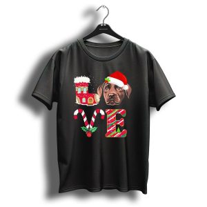 I Love My Chocolate Labrador Christmas Theme With Santa Hat And Candy Cane Decorations T-Shirt