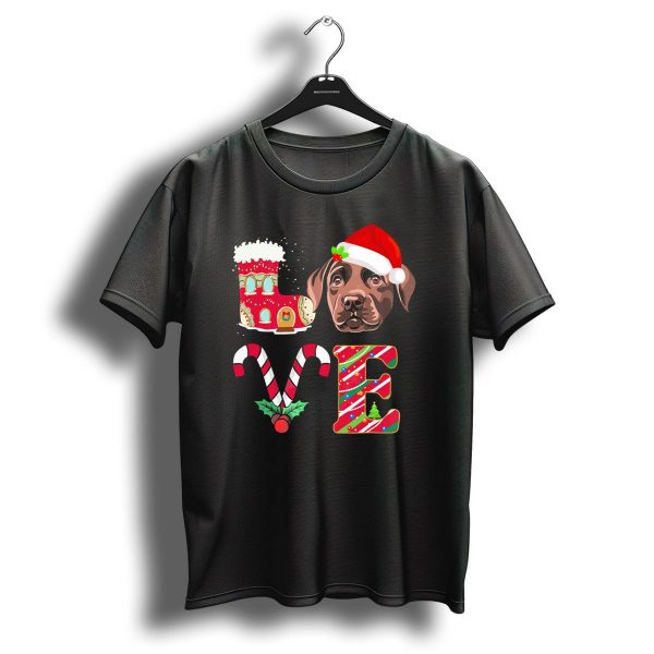 I Love My Chocolate Labrador Christmas Theme With Santa Hat And Candy Cane Decorations T Shirt 1 t shirt 1