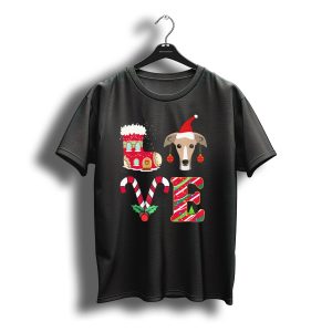 I Love My Greyhound Christmas Love Gingerbread Stocking Santa Hat Candy Cane T-Shirt