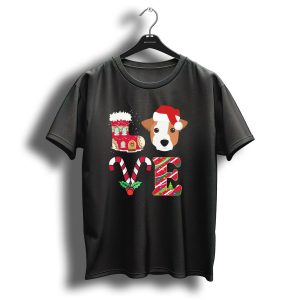 I Love My Jack Russell Terrier Christmas Holiday Santa Hat Candy Cane Gingerbread Boot T-Shirt