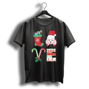 I Love My Poodle Christmas Stocking Candy Cane Hat T-Shirt