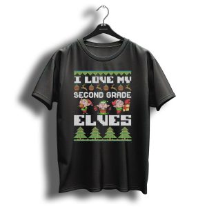 I Love My Second Grade Elves Christmas Sweater Style With Gifts And Trees T-Shirt