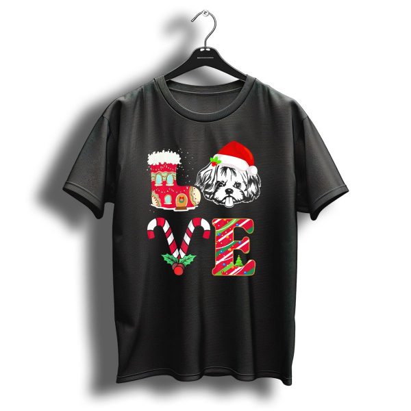 I Love My Shih Tzu Funny Christmas Shih With Santa Hat Candy Cane And Gingerbread House Boot T Shirt 1 t shirt 1