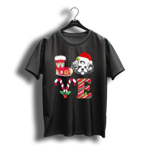 I Love My Shih Tzu Funny Christmas Shih With Santa Hat Candy Cane T-Shirt
