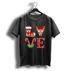 I Love Reindeer Horns Sphynx Cat Christmas Candy Cane Boot T-Shirt