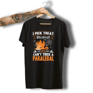 I Pick Treat Because You Can'T Trick A Paralegal Halloween Castle Pumpkin Skulls T-Shirt