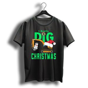 I Really Dig Christmas Snowman Santa Hat Excavator T Shirt