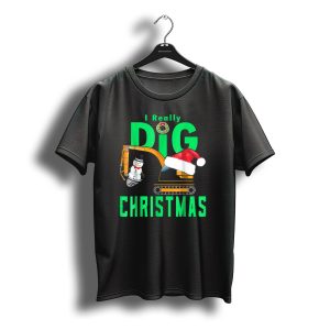 I Really Dig Christmas Snowman Santa Hat Excavator T-Shirt