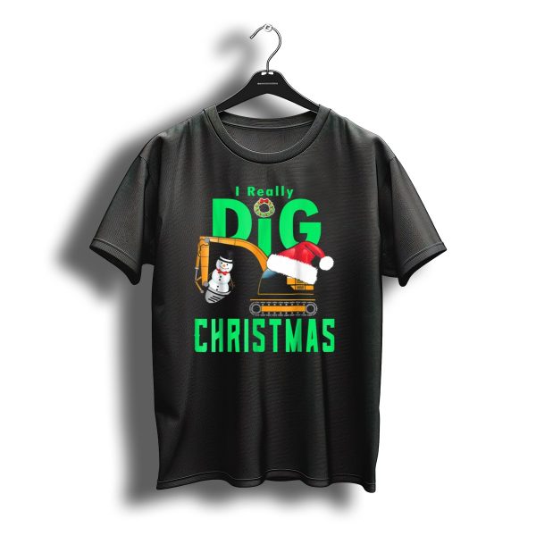 I Really Dig Christmas Snowman Santa Hat Excavator T Shirt t shirt 1
