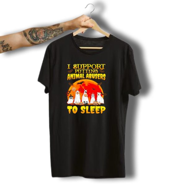 I Support Putting Animal Abusers To Sleep Boo Dogs Halloween Ghosts Pumpkins T Shirt t shirt 1