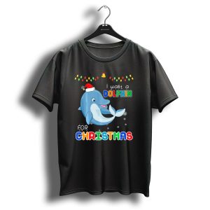 I Want A Dolphin For Christmas Santa Hat Lights Snowflakes T Shirt
