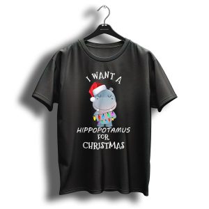 I Want A Hippopotamus For Christmas Santa Hat Lights T Shirt