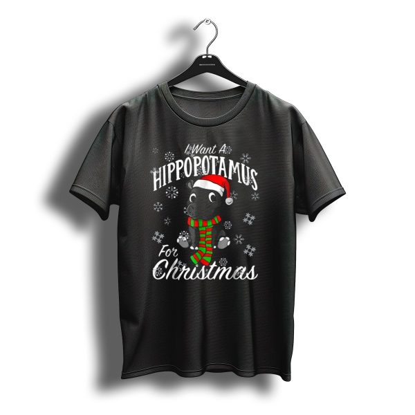 I Want A Hippopotamus For Christmas Snowflakes Santa Hat Scarf T Shirt t shirt 1