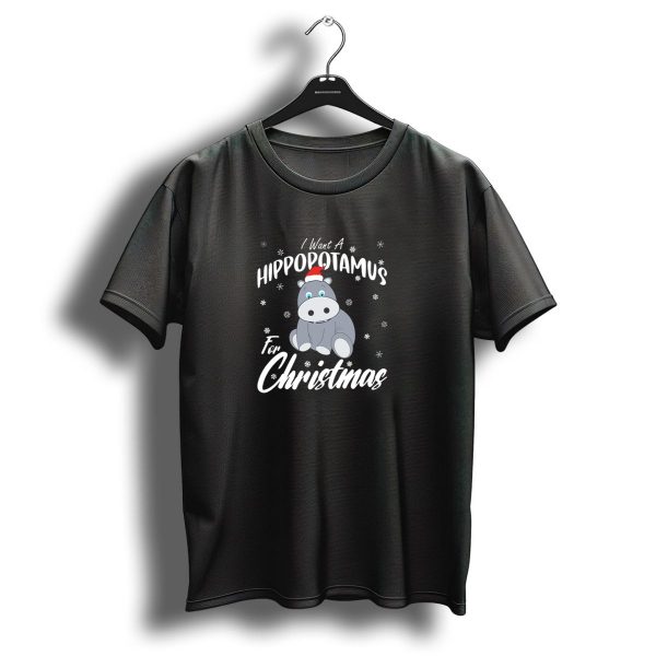 I Want A Hippopotamus For Christmas Xmas Hippo With Snowflakes And Santa Hat T Shirt 1 t shirt 1