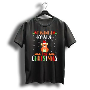 I Want A Koala For Christmas Santa Hat Snowflakes T Shirt