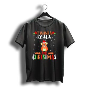 I Want A Koala For Christmas Santa Hat Snowflakes T-Shirt