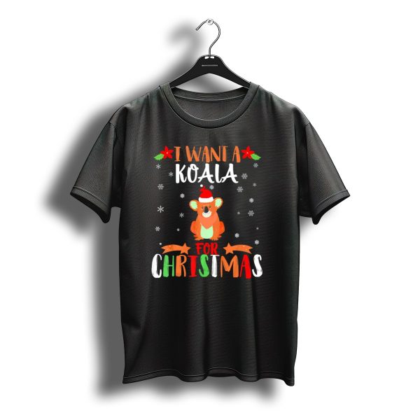 I Want A Koala For Christmas Santa Hat Snowflakes T Shirt t shirt 1