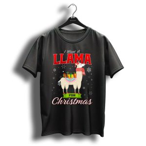 I Want A Llama For Christmas Santa Hat Snowflakes T Shirt