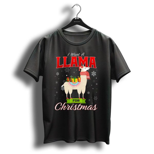 I Want A Llama For Christmas Santa Hat Snowflakes T Shirt 1 t shirt 1
