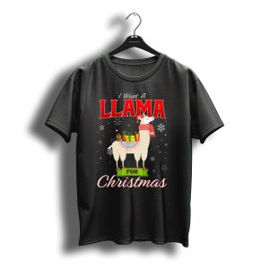 I Want A Llama For Christmas Santa Hat Snowflakes T-Shirt