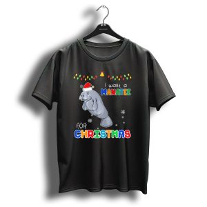 I Want A Manatee For Christmas Santa Hat Lights Snowflakes T Shirt