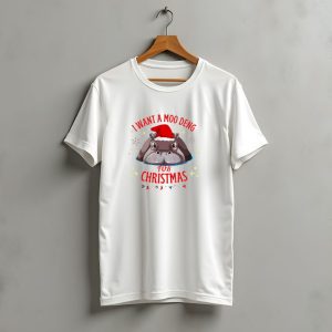 I Want A Moo Deng For Christmas Hippo Santa Hat Cute T-Shirt