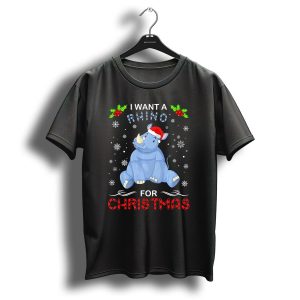 I Want A Rhino For Christmas Santa Hat Holiday Humor T Shirt
