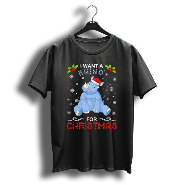 I Want A Rhino For Christmas Santa Hat Holiday Humor T Shirt 1 t shirt 1
