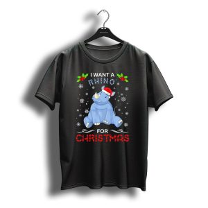 I Want A Rhino For Christmas Santa Hat Holiday Humor T-Shirt