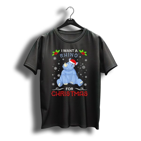 I Want A Rhino For Christmas Santa Hat Holiday Humor T Shirt t shirt 1