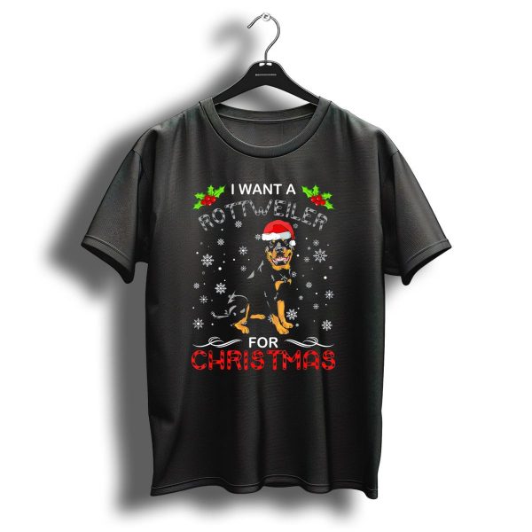 I Want A Rottweiler For Christmas With Santa Hat And Snowflakes T Shirt 1 t shirt 1