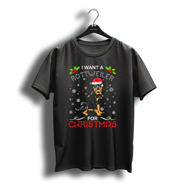I Want A Rottweiler For Christmas With Santa Hat And Snowflakes T Shirt t shirt 1