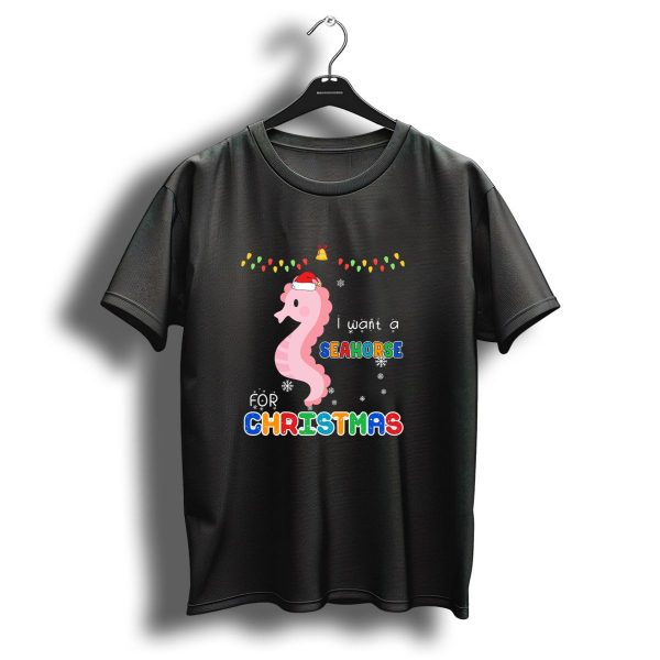 I Want A Seahorse For Christmas Festive Lights Snowflakes T Shirt 1 t shirt 1