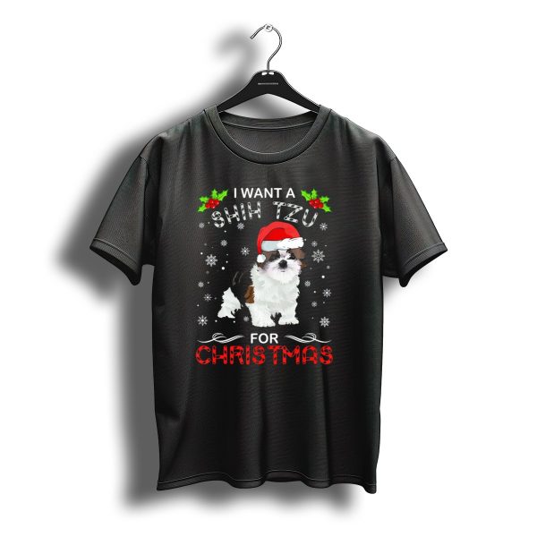 I Want A Shih Tzu For Christmas Snowflakes Holly Santa Hat T Shirt t shirt 1