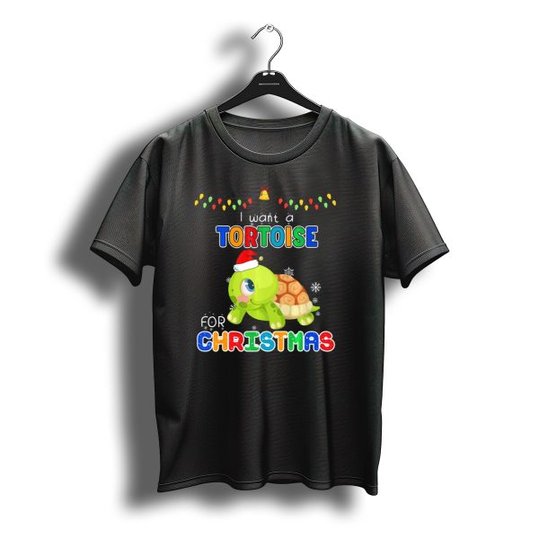 I Want A Tortoise For Christmas Snowflakes Santa Hat Holiday Lights T Shirt t shirt 1