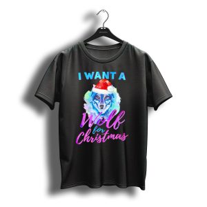 I Want A Wolf For Christmas Santa Hat Watercolor T-Shirt