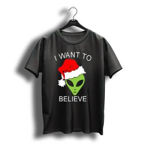 I Want To Believe Alien Santa Hat Christmas T-Shirt