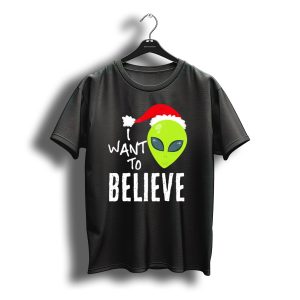 I Want To Believe Alien Santa Hat Christmas Ufo T-Shirt