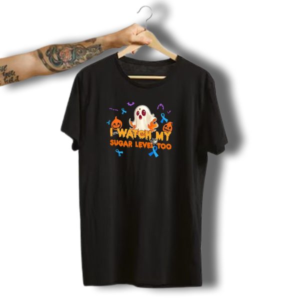 I Watch My Sugar Level Too Ghost Pumpkins Bats Diabetes Awareness Halloween T Shirt t shirt 1
