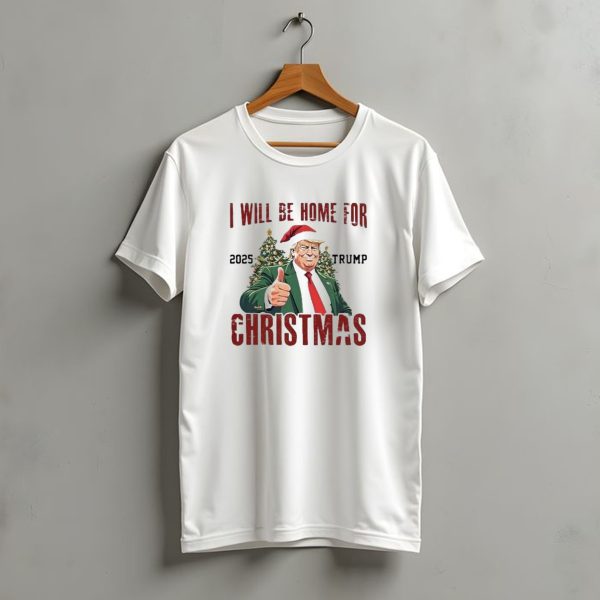 I Will Be Home For Christmas 2025 Trump Santa Hat Thumbs Up T Shirt t shirt 1