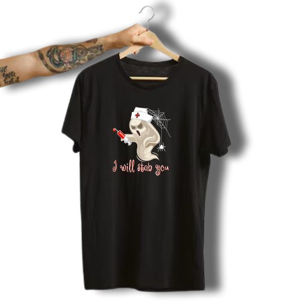 I Will Stab You Ghost Nurse Halloween Spider Syringe T Shirt t shirt 1