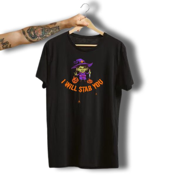 I Will Stab You Halloween Nurse Witch With Pumpkins And Spiders T Shirt t shirt 1