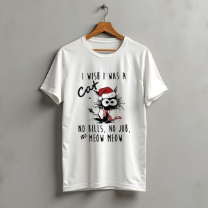 I Wish I Was A Cat No Bills No Job Just Meow Meow Santa Hat Christmas Lights T-Shirt