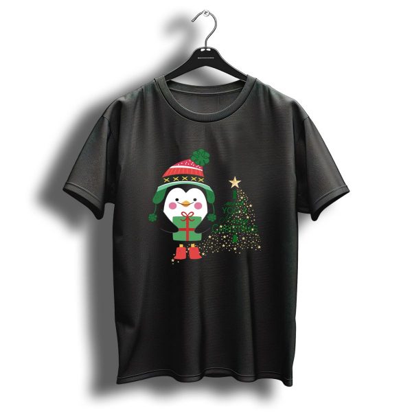 I Wish You A Merry Christmas Penguin In Festive Hat And Starry Tree T Shirt 1 t shirt 1