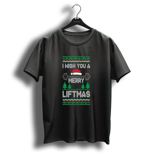 I Wish You A Merry Liftmas Santa Hat Barbell Christmas Trees Fitness Holiday T Shirt 1 t shirt 1