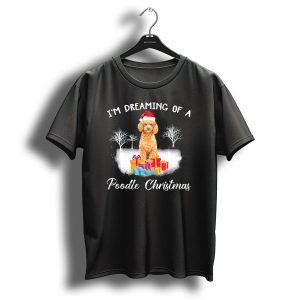 I'm Dreaming Of A Poodle Christmas Santa Hat Gifts Snowy Scene T Shirt
