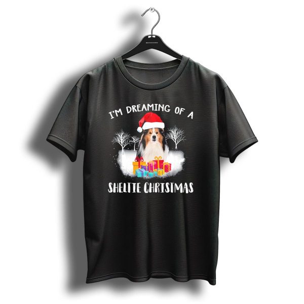 IM Dreaming Of A Sheltie Christmas With Santa Hat And Gifts T Shirt 1 t shirt 1