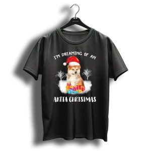 I'm Dreaming Of An Akita Christmas Santa Hat And Gift Boxes Winter Wonderland T Shirt